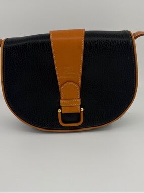 Vintage Courreges Paris Pebbled Crossbody with Tan Strap and Trim